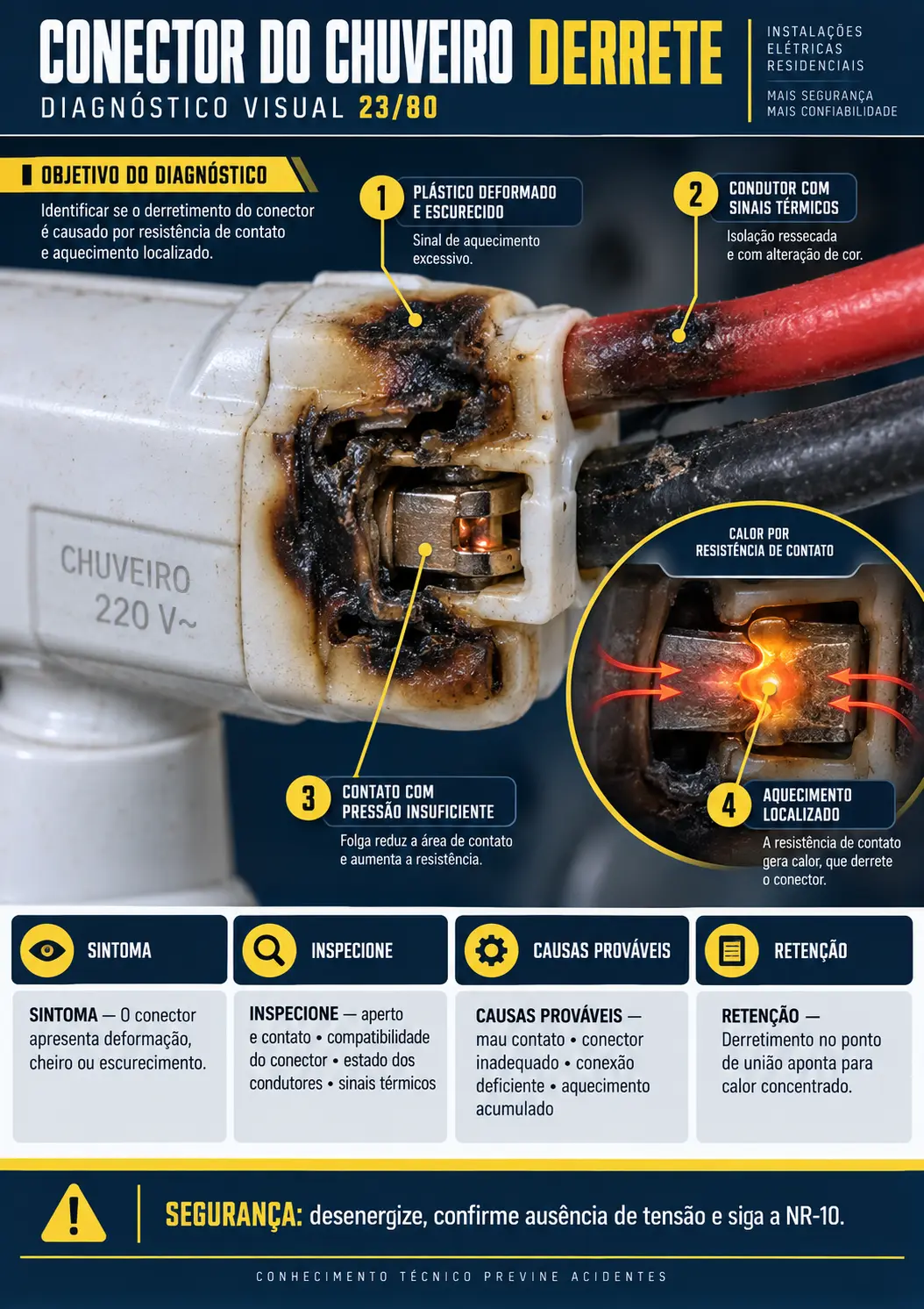 Mapa visual: conector do chuveiro derrete