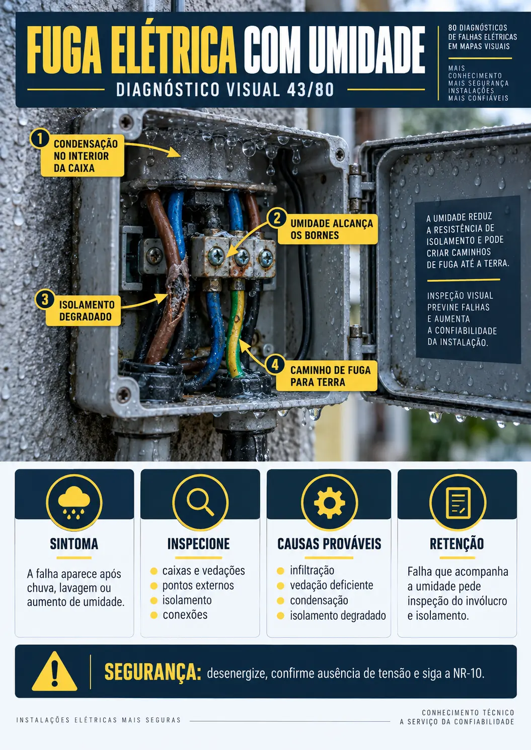 Mapa visual: fuga elétrica com umidade